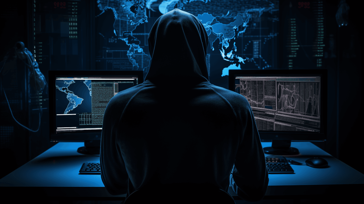 Hacker trabajando en una habitación oscura